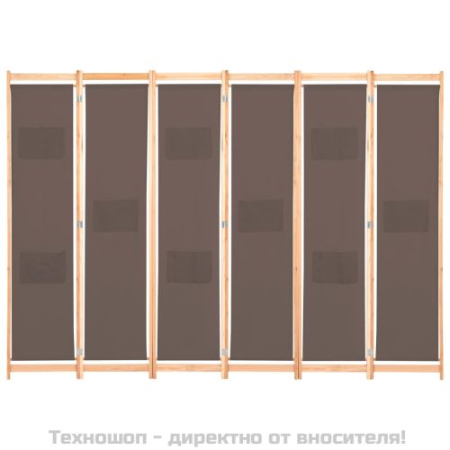 Параван за стая, 6 панела, кафяв, 240х170х4 cм, текстил