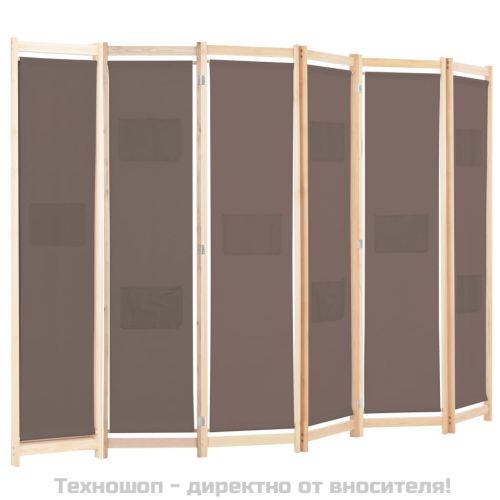 Параван за стая, 6 панела, кафяв, 240х170х4 cм, текстил