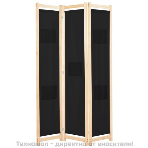 Параван за стая, 3 панела, черен, 120x170x4 cм, текстил