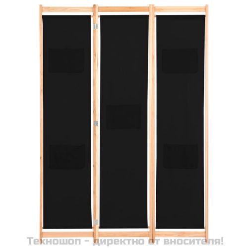 Параван за стая, 3 панела, черен, 120x170x4 cм, текстил