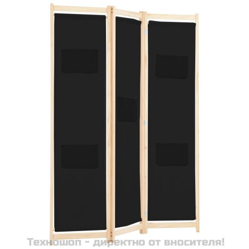Параван за стая, 3 панела, черен, 120x170x4 cм, текстил