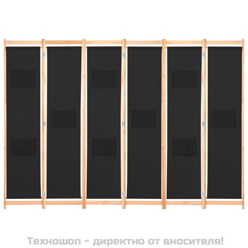 Параван за стая, 6 панела, черен, 240х170х4 cм, текстил