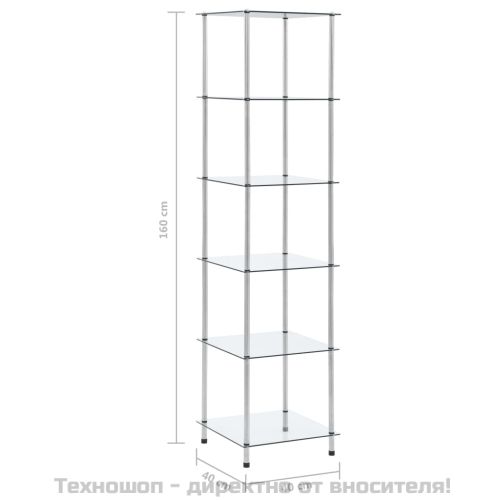 Етажерка с 6 рафта, прозрачна, 40x40x160 см, закалено стъкло