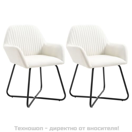 Трапезни столове, 2 бр, кремави, текстил