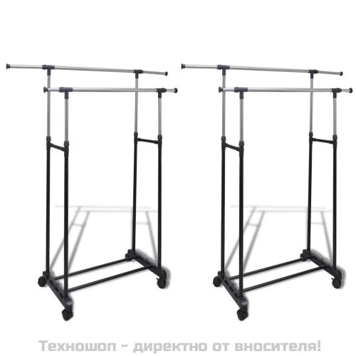 Регулируеми стойки за дрехи, 2 бр, 2 релси