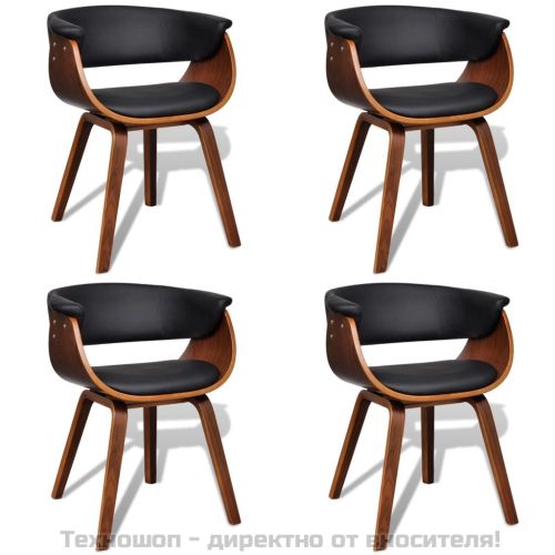 Трапезни столове, 4 бр, извито дърво и изкуствена кожа