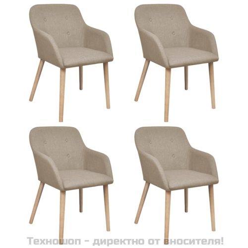 Трапезни столове, 4 бр, бежов плат и дъбова дървесина масив