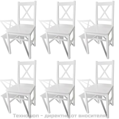 Трапезни столове, 6 бр, бели, борова дървесина