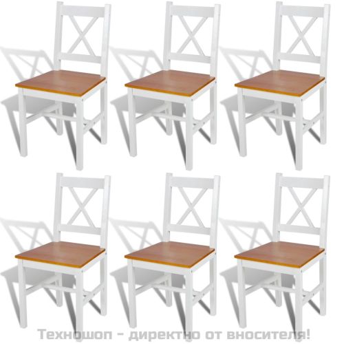 Трапезни столове, 6 бр, бели, борова дървесина