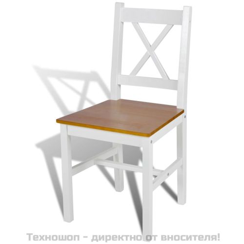 Трапезни столове, 6 бр, бели, борова дървесина