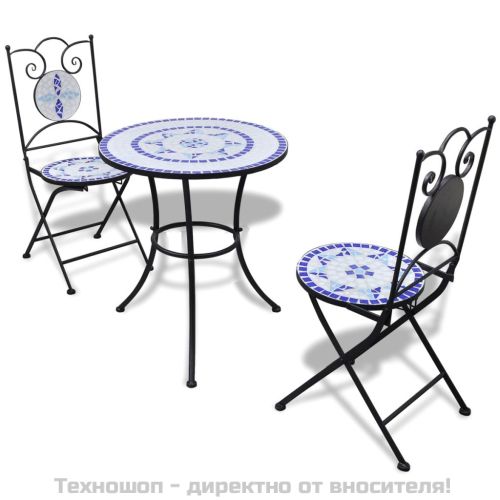 Бистро комплект, 3 части, керамични плочки в синьо и бяло