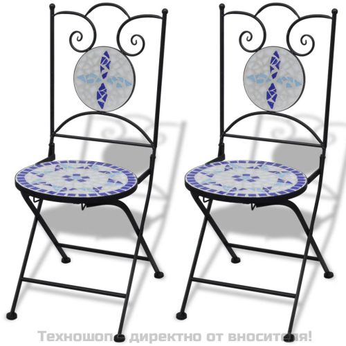 Бистро комплект, 3 части, керамични плочки в синьо и бяло