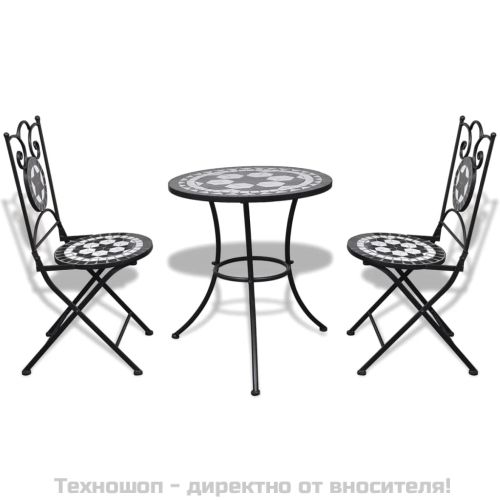 Бистро комплект, 3 части, керамични плочки в черно и бяло