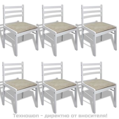 Трапезни столове, 6 бр, бели, масивно дърво и кадифе