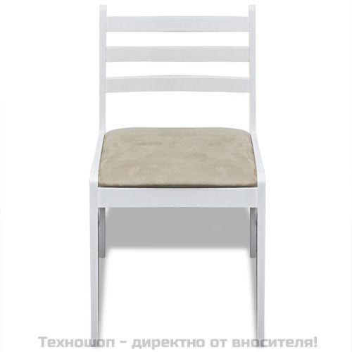 Трапезни столове, 6 бр, бели, масивно дърво и кадифе