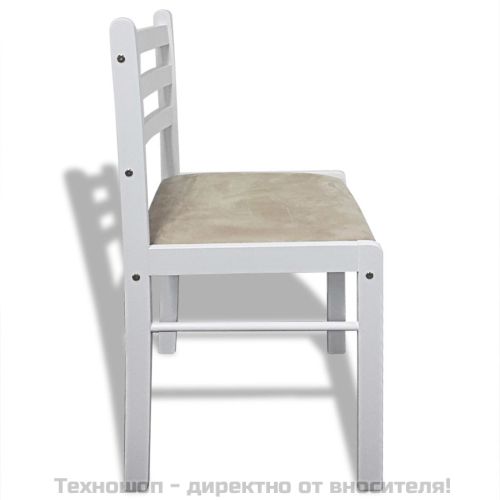 Трапезни столове, 6 бр, бели, масивно дърво и кадифе