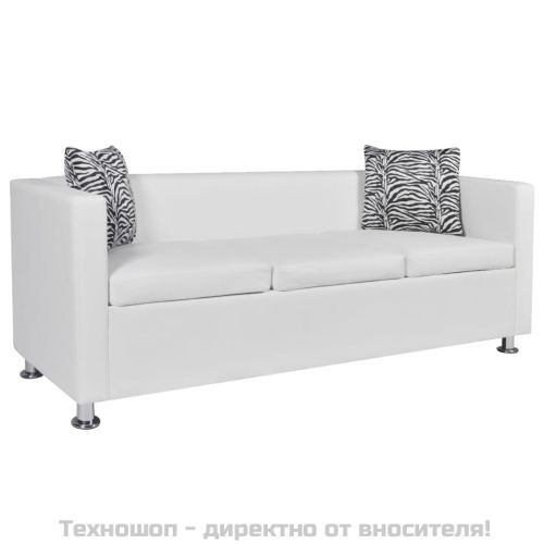 Комплект дивани, 2 и 3-местен, изкуствена кожа, бял