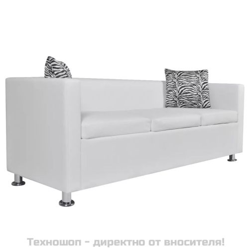 Комплект дивани, 2 и 3-местен, изкуствена кожа, бял