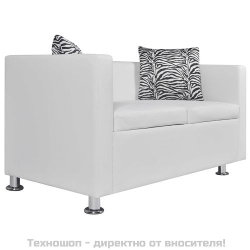 Комплект дивани, 2 и 3-местен, изкуствена кожа, бял