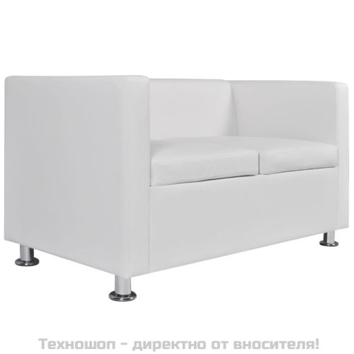 Комплект дивани, 2 и 3-местен, изкуствена кожа, бял
