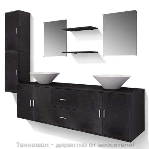 комплект мебели от 9 части и мивка за баня, черен цвят