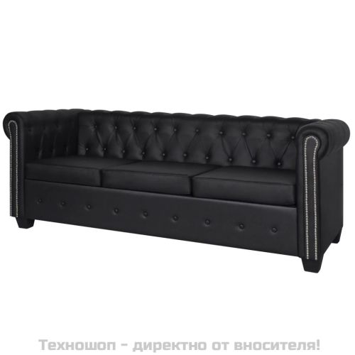 Честърфийлд 2-местен и 3-местен диван изкуствена кожа черен
