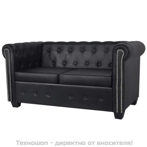 Честърфийлд 2-местен и 3-местен диван изкуствена кожа черен