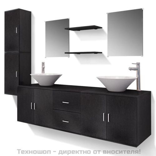 комплект мебели от 11 части и мивка за баня, черен цвят