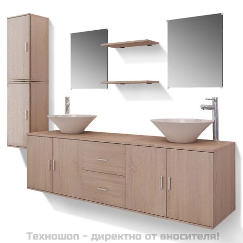 комплект мебели от 11 части и мивка за баня, бежов цвят
