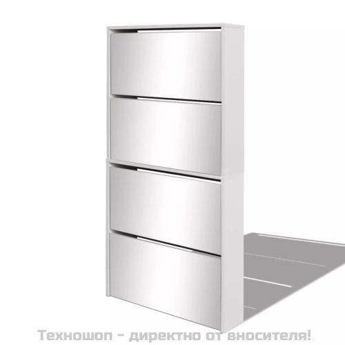 Шкаф за обувки на 4 нива с огледала, бял, 63x17x134 cм