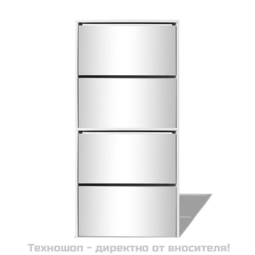 Шкаф за обувки на 4 нива с огледала, бял, 63x17x134 cм