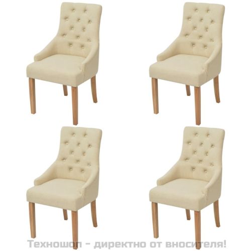 Трапезни столове, 4 бр, кремави, текстил
