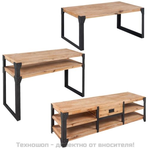 Комплект 3 бр мебели за дневна, акациев масив