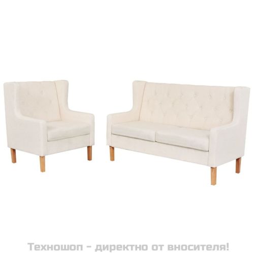 Комплект дивани от 2 части текстил кремавобял