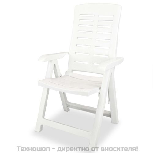 Накланящи се градински столове, 6 бр, пластмаса, бели