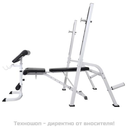 Комплект лежанка със стойка за лост, щанга и дъмбели, 60,5 кг