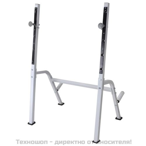 Комплект лежанка със стойка за лост, щанга и дъмбели, 60,5 кг