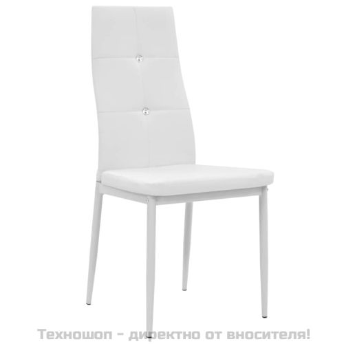 Трапезни столове, 6 бр, бели, изкуствена кожа