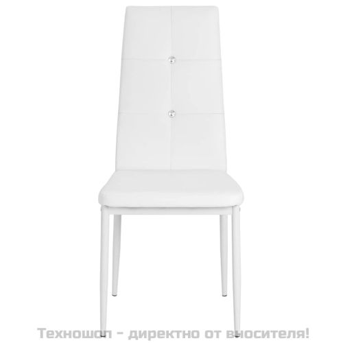 Трапезни столове, 6 бр, бели, изкуствена кожа