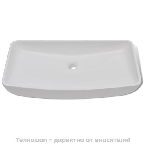 Мивка за баня със смесител, керамична, правоъгълна, бяла