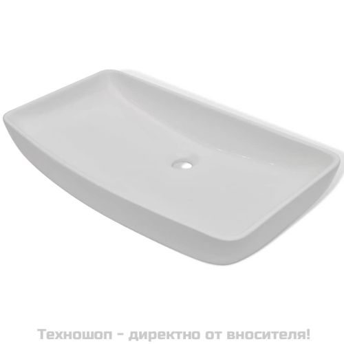 Мивка за баня със смесител, керамична, правоъгълна, бяла