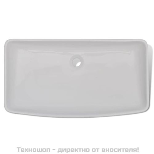 Мивка за баня със смесител, керамична, правоъгълна, бяла