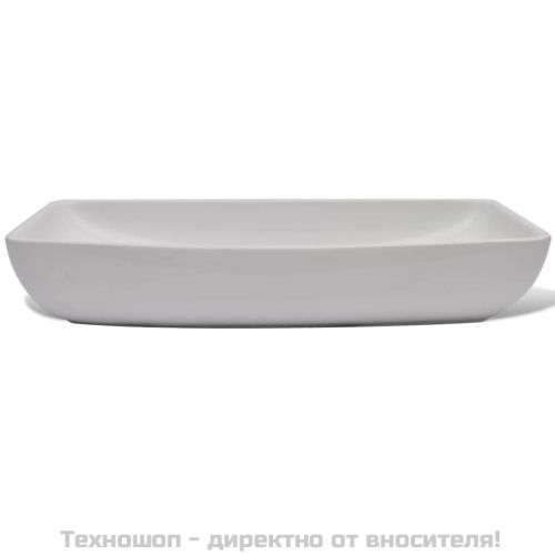 Мивка за баня със смесител, керамична, правоъгълна, бяла