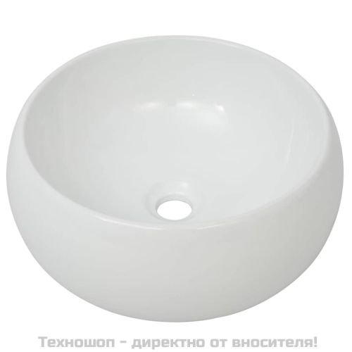 Мивка за баня със смесител, керамична, кръгла, бяла