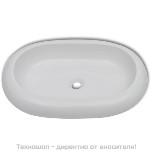 Мивка за баня със смесител, керамична, овална, бяла