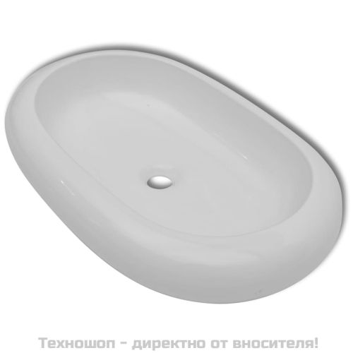 Мивка за баня със смесител, керамична, овална, бяла