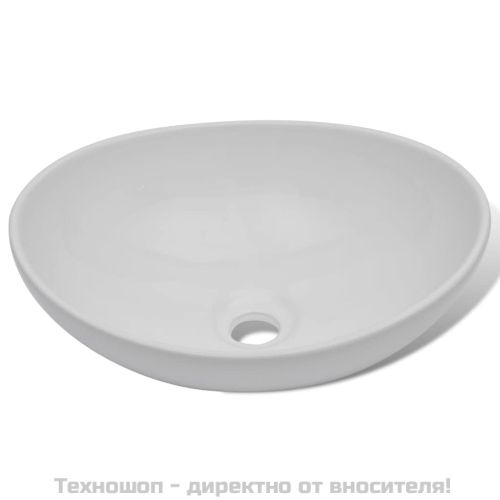 Мивка за баня със смесител, керамична, овална, бяла