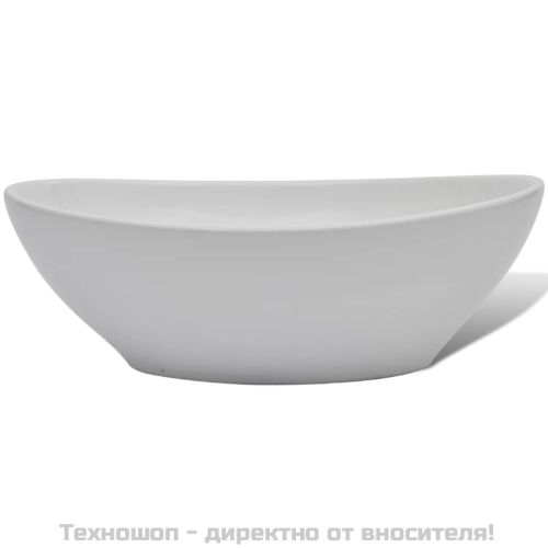Мивка за баня със смесител, керамична, овална, бяла