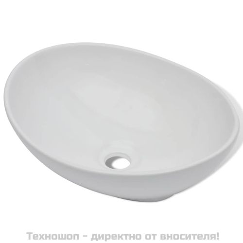 Мивка за баня със смесител, керамична, овална, бяла