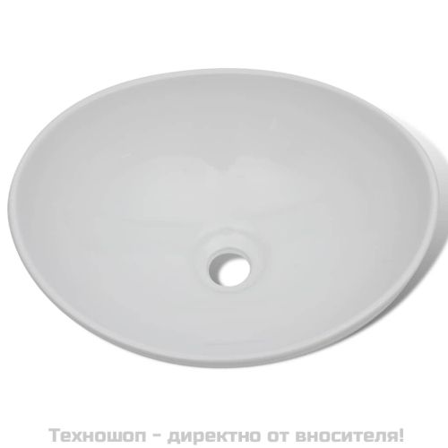 Мивка за баня със смесител, керамична, овална, бяла
